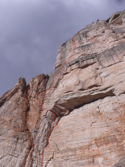 Quo Vadis - Sass dla Crusc - the route line of Quo Vadis, Sass dla Crusc, Dolomites