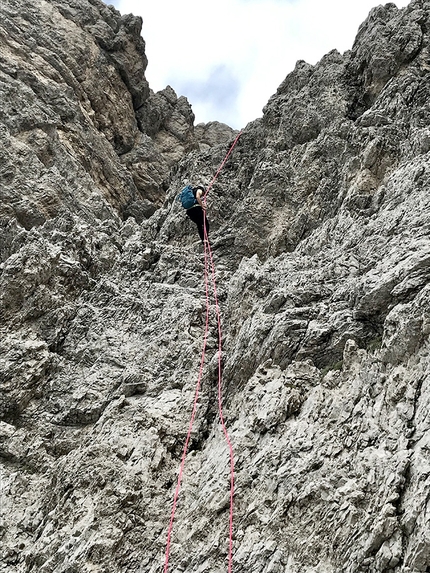 Monte Duranno, Via Normale, La Via dei Cacciatori Ertani - In discesa dalla Via dei Cacciatori Ertani al Monte Duranno, Dolomiti d’Oltrepiave