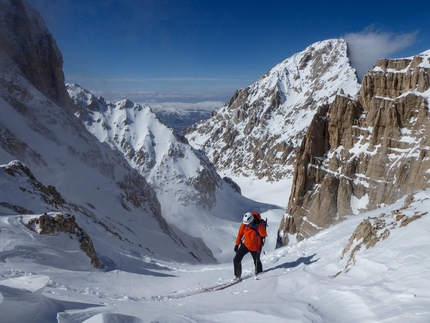 Ala Dağlar Turkey, Miroslav Peťo, Robert Vrlák, Rastislav Križan - Aladağlar ski mountaineering: heading up to Yasemin pass with south face of Demirkazik in the background