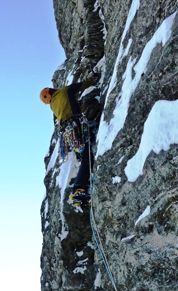 Winter climbing action in Scotland