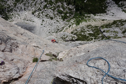 Torre Venezia, Civetta, Dolomiti, Alessandro Baù - Matteo Baù sul quinto tiro di Stile Libero alla Torre Venezia in Civetta, Dolomiti