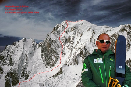 Monte Bianco: Edmond Joyeusaz scende con gli sci la via Comino-Grassi sul versante della Brenva