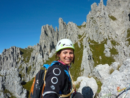 Il Fungo, Grignetta, Saverio De Toffol, Jorge Palacios  - Elena in cima alla Via Erika sul Fungo, Grigna Meridionale