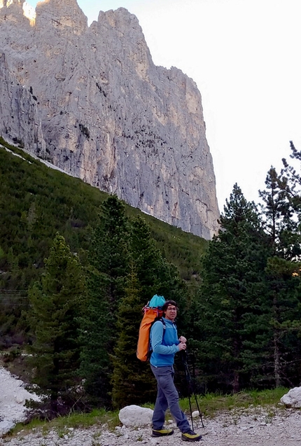 Catinaccio Dolomiti, Pala di Socorda, Via Andrea Concini - Marco Bozzetta sotto la Pala di Socorda, Catinaccio, Dolomiti