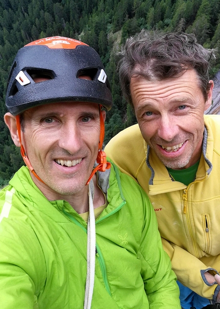 Cima Cee, Brenta Dolomites, Rolando Larcher, Luca Giupponi - Rolando Larcher and Luca Giupponi have climbed together for 35 years. Here they are on Fine di un’Epoca at Cima Cee in the Brenta Dolomites