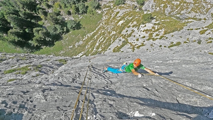 Cima Cee, Dolomiti di Brenta, Rolando Larcher, Luca Giupponi - Fine di un’Epoca alla Cima Cee nelle Dolomiti di Brenta: Luca Giupponi sul 6° tiro