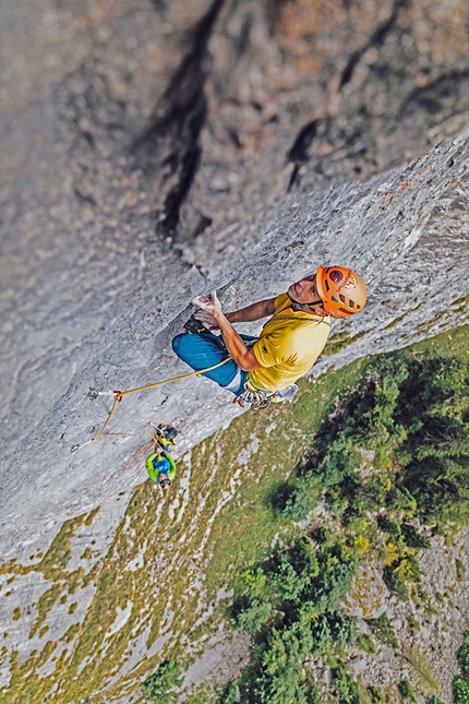 Cima Cee, Brenta Dolomites, Rolando Larcher, Luca Giupponi - Fine di un’Epoca at Cima Cee in the Brenta Dolomites: Luca Giupponi climbing pitch 5