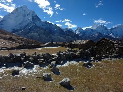 Lobuche East, Nepal - Seasonal Yak herder dwellings in Nepal.