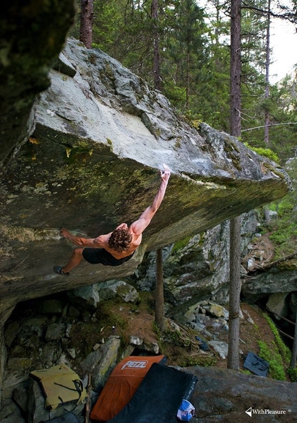 Giuliano Cameroni, Magic Wood - Giuliano Cameroni making the first ascent of Power of now (8C/V15) at Magic Wood in Switzerland