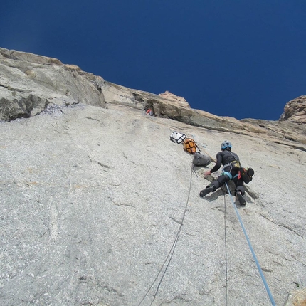 Red Pillar of Brouillard, Mont Blanc - Matteo Della Bordella, François Cazzanelli and Francesco Ratti making the first ascent of Incroyable, a new route up the Red Pillar of Brouillard on the Italian side of Mont Blanc