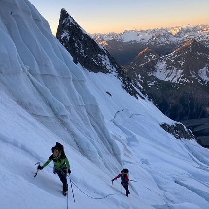 Red Pillar of Brouillard, Mont Blanc - Matteo Della Bordella, François Cazzanelli and Francesco Ratti on 31 June on their way towards the Red Pillar of Brouillard on the Italian side of Mont Blanc. With one bivy they established Incroyable