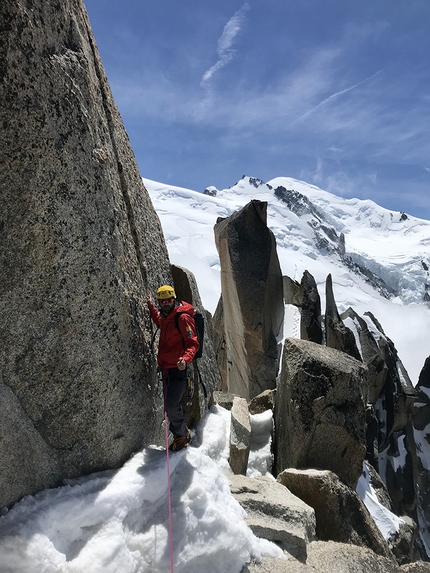 Digital Crack, Mont Blanc - Marco Sappa climbing Digital Crack above Arête des Cosmiques, Mont Blanc