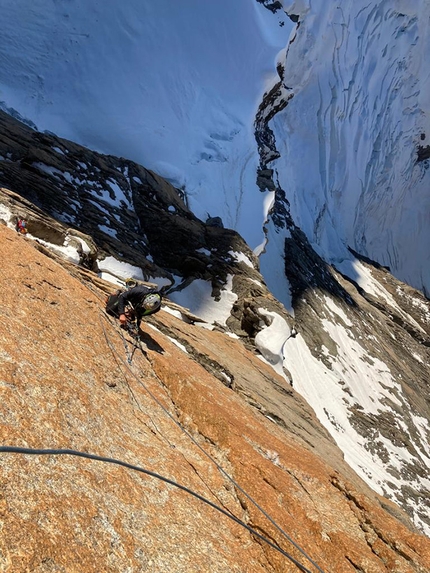 Red Pillar of Brouillard, Mont Blanc - Francesco Ratti, François Cazzanelli and Matteo Della Bordella making the first ascent of Incroyable, a new route up the Red Pillar of Broulliard on the Italian side of Mont Blanc