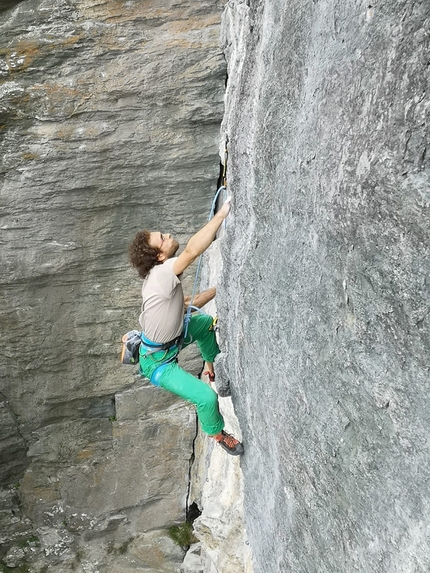 Climbing at Barliard, Ollomont, Valle d’Aosta - Luigi Zignone climbing at the crag Barliard, Ollomont, Valle d’Aosta