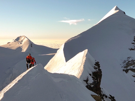 Monte Rosa Tour, Nicolas Hojac, Adrian Zurbrügg - Nicolas Hojac and Adrian Zurbrügg climbing Lyskamm during their Monte Rosa Tour on 08/07/2020