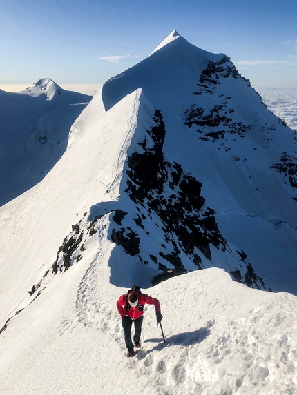 Monte Rosa Tour, Nicolas Hojac, Adrian Zurbrügg - Nicolas Hojac and Adrian Zurbrügg climbing Lyskamm during their Monte Rosa Tour on 08/07/2020