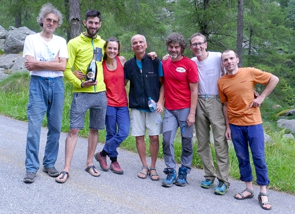 Arrampicata Valle Orco, Vallone di Piantonetto, Filippo Ghilardini, Martina Mastria, Alessandro Zuccon - Il gruppone Gerva festeggia la nuova nata: il Grand Hotel Piantonetto (Punta di Fioni, Vallone di Piantonetto, Valle dell'Orco)