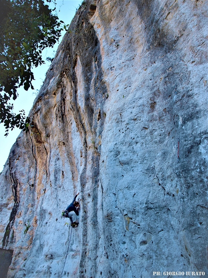 Cava Ispica, Sicily, Giorgio Iurato - Sophia climbing l'alba del giorno 7c+ at Wild, Cava d'Ispica, Sicily