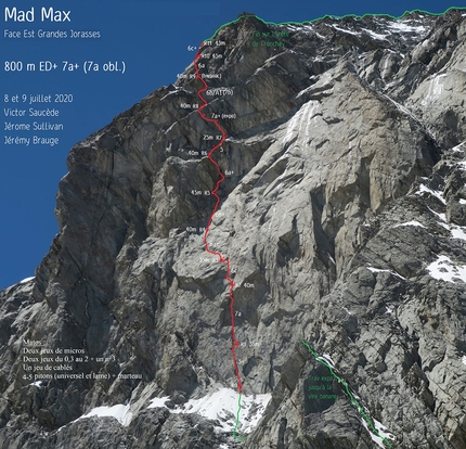 Grandes Jorasses, Monte Bianco, Jérémy Brauge, Victor Saucède, Jérôme Sullivan - Grandes Jorasses parete est: durante l'apertura di Mad Max (Jérémy Brauge, Victor Saucède, Jérôme Sullivan 08-09/07/2020)