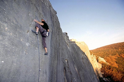 Malvasia - The Slovenian climbing ace Uros Perko attempting Malvasia at Dvigrad, Istria, Croatia.