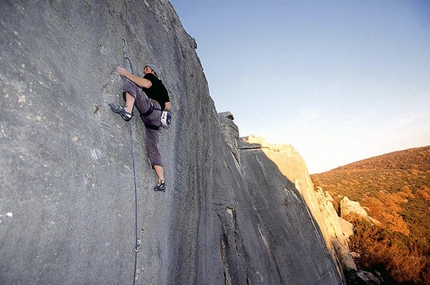 Malvasia - The Slovenian climbing ace Uros Perko attempting Malvasia at Dvigrad, Istria, Croatia.