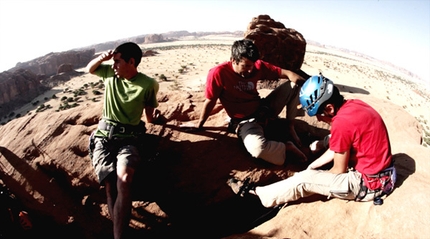 Chad - Alex Honnold, Mark Synnott and James Pearson on the summit of Ba-Chileke, Chad
