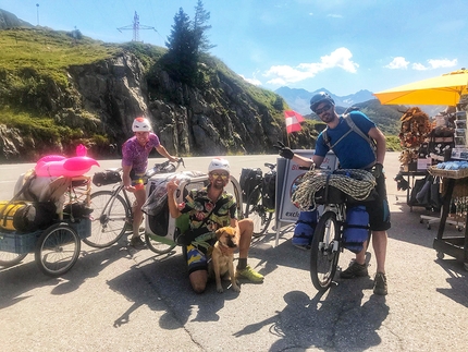 Nicolas Favresse, Sébastien Berthe bike & climb the Alps - Nicolas Favresse, Sébastien Berthe, Damien Largeron and their dogs Bintje and Krou during their month-long bike and climbing trip across the Alps