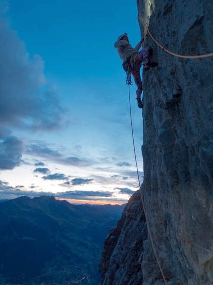 Eiger, Odyssee, Nicolas Favresse, Sébastien Berthe - Sébastien Berthe climbing Odyssee on the Eiger with Nicolas Favresse