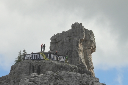 Cinque Torri Dolomites Flash Mob - During the Cinque Torri Dolomites Flash Mob protest against new infrastructure in the Dolomites