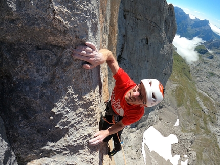 Picos de Europa, Spain, Iker Pou, Eneko Pou, Kico Cerdá - Iker Pou on the crux pitch of Rayu (8c, 600m) on the south face of the Peña Santa de Castilla in the Picos de Europa massif in Spain