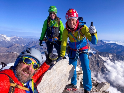 Tamara Lunger, Punta Nordend, Fabio Iacchini, Marco Spataro - Marco Spataro, Fabio Iacchini e Tamara Lunger, selfie in vetta alla Punta Nordend