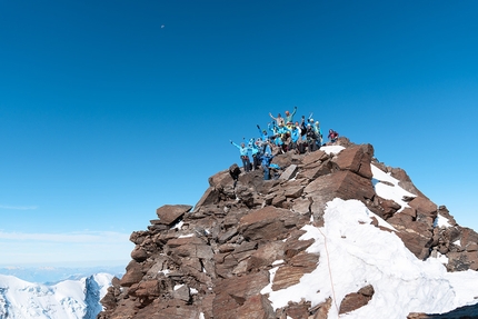 Punta Dufour, Monte Rosa - The team that placed the new cross on Punta Dufour, Monte Rosa massif on Transporting the new cross on Punta Dufour, Monte Rosa massif, on Wednesday 9 September 2020