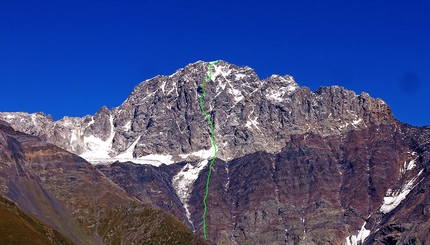 Ailama, Archil Badriashvili, Giorgi Tepnadze, Levan Lashkarashvili - Ailama SW Face and the line climbed by Archil Badriashvili, Giorgi Tepnadze, Levan Lashkarashvili