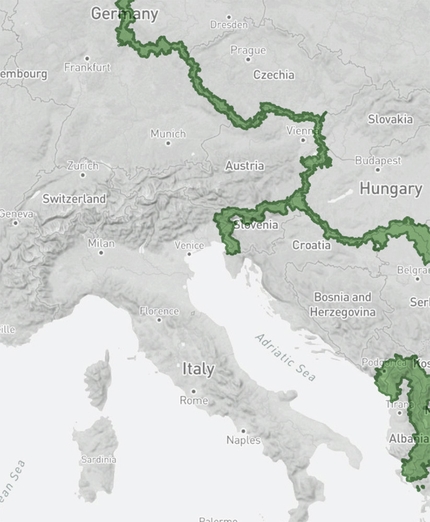 European Green Belt - Dettaglio del European Green Belt, il corridoio verde lungo l'ex Cortina di Ferro che attraversa 24 Paesi europei ed extra-europei dal Mare di Barents al Mar Nero.