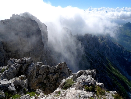 Trogkofel / Creta di Aip, Carnic Alps, Michal Coubal, Anna Coubal - Making the first ascent of The Hour Between Dog and Wolf, Trogkofel / Creta di Aip, Carnic Alps (Michal Coubal, Anna Coubal 08/2020)