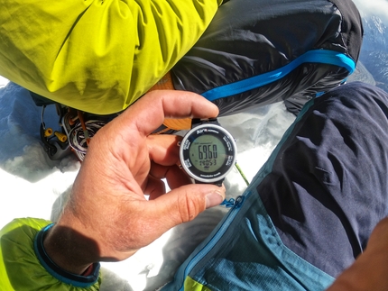 Sani Pakush, Karakorum, Pakistan, Symon Welfringer, Pierrick Fine - Sani Pakkush: Symon Welfringer and Pierrick Fine looking at the altimeter on the summit