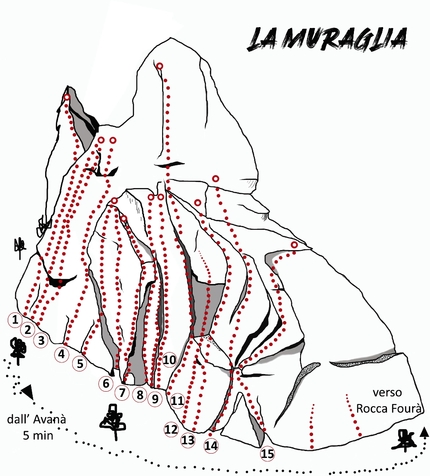 Muraglia, Val di Susa - The rock climbs at falesia della Muraglia in Valle di Susa, Italy