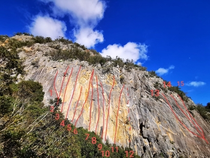 Climbing in Sardinia, Samugheo, Yucatàn - The climbs at the crag Yucatàn in Sardinia