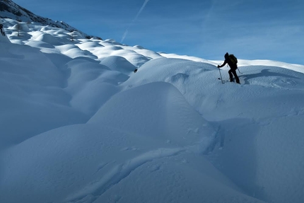 Scialpinismo Marmarole, Antelao, Sorapiss, Dolomiti - Traversata della Forcella Ghiacciaio - Antelao (Piani Antelao, Cima Fanton, Forc. Ghiacciaio, Val d'Oten)