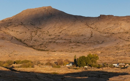 Rock climbing Bekatau - Ata, Kazakhstan,   Kirill Belotserkovskiy - Bekatau-Ata, Kazakhstan: West face of the main massif of Bektau-Ata, 1214m. There are walking route on the right ridge, scrambling route on the left one and no routes on the face. Mostly it’s a 50-degree slab.