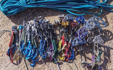 Rock climbing Bekatau - Ata, Kazakhstan,   Kirill Belotserkovskiy - Bekatau-Ata, Kazakhstan: the trad climbing rack we used