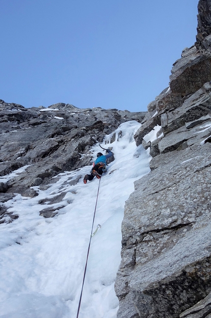 Sagzahn Verschneidung, Valsertal, Martin Feistl, David Bruder - Martin Feistl and David Bruder making the first repeat of Sagzahnverschneidung in the Valsertal, Austria