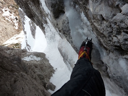 Pizzo della Pieve - Via Fasana - Ivo Ferrari during the first winter solo ascent of Pizzo della Pieve - Fasana