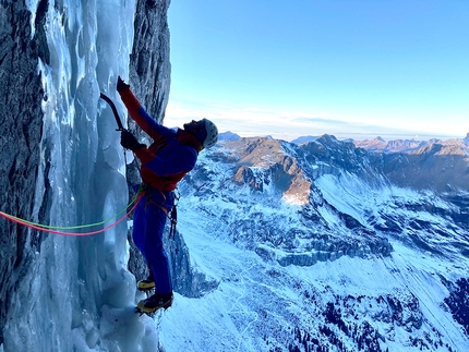 Gross Ruchen, Switzerland, Dani Arnold, Roger Schäli - Dani Arnold and Roger Schäli establishing Egidius up the North Face of Gross Ruchen in Switzerland (21/11/2020)