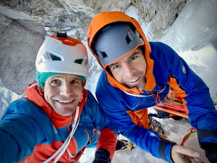 Gross Ruchen, Switzerland, Dani Arnold, Roger Schäli - Dani Arnold and Roger Schäli establishing Egidius up the North Face of Gross Ruchen in Switzerland (21/11/2020)