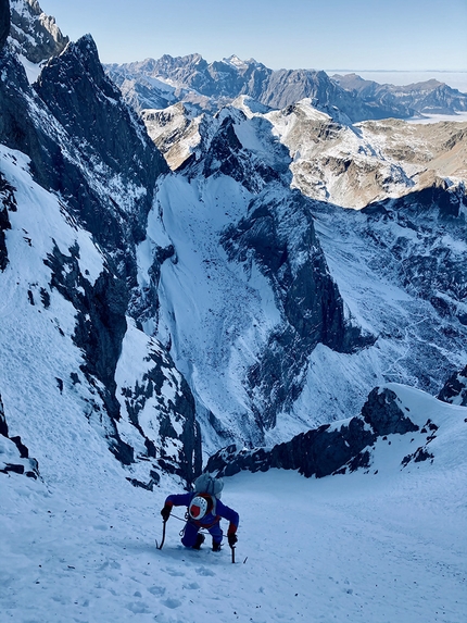 Gross Ruchen, Switzerland, Dani Arnold, Roger Schäli - Dani Arnold and Roger Schäli establishing Egidius up the North Face of Gross Ruchen in Switzerland (21/11/2020)