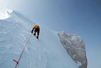 Gasherbrum II - Winter 2011 - Simone Moro 100m below the summit of Gasherbrum II, and just a step away from the first winter ascent.