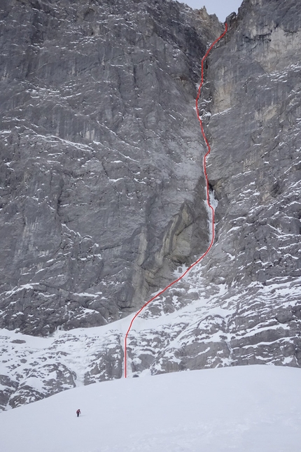 Karwendel, David Bruder, Martin Feistl - David Bruder and Martin Feistl making the first ascent of Stalingrad between Grubenkarspitze (2663m) and Plattenspitze (2492m) in the Karwendel massif in Austria.