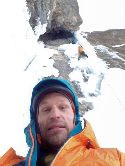 Karwendel, David Bruder, Martin Feistl - David Bruder and Martin Feistl making the first ascent of Stalingrad between Grubenkarspitze (2663m) and Plattenspitze (2492m) in the Karwendel massif in Austria.