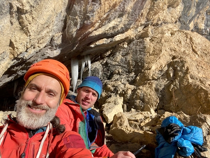 Breitwangflue, Kandersteg, Simon Chatelan, Nicolas Jaquet - Nicolas Jaquet and Simon Chatelan making the first ascent of Narsil at Breitwangflue, Kandersteg, Switzerland, 01/2021